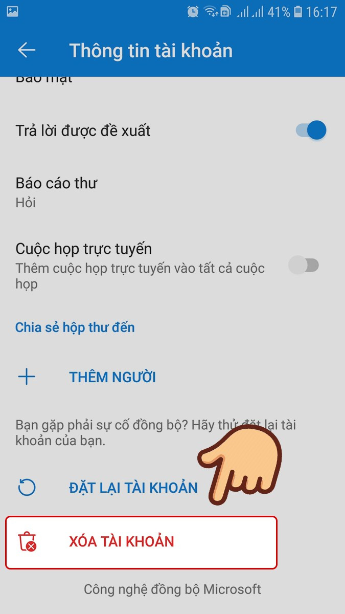 Chọn Xóa tài khoản