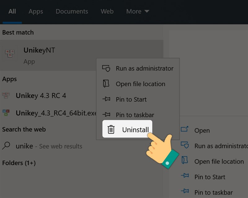Click chuột phải và chọn Uninstall