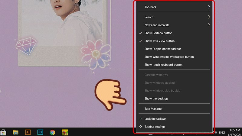 Click chuột phải vào taskbar