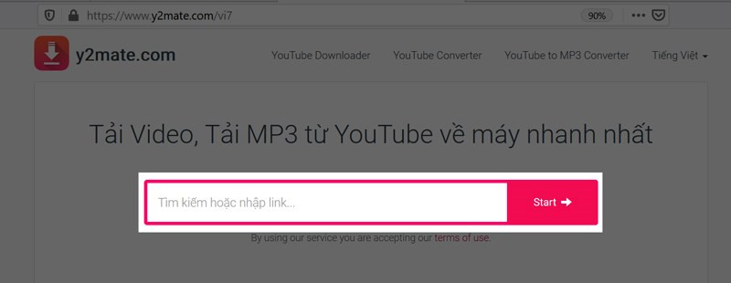Dán link YouTube vào y2mate.com