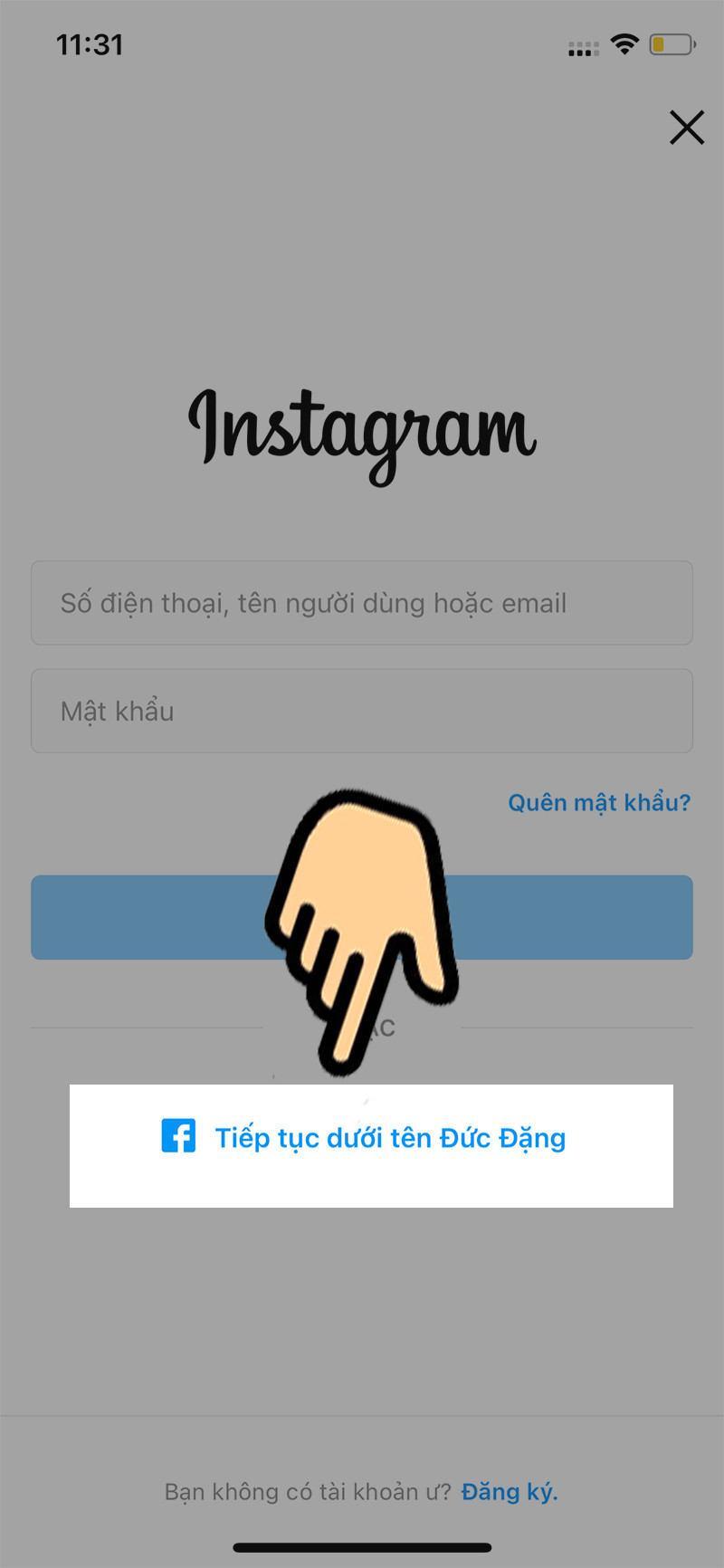 Đăng nhập Instagram bằng Facebook