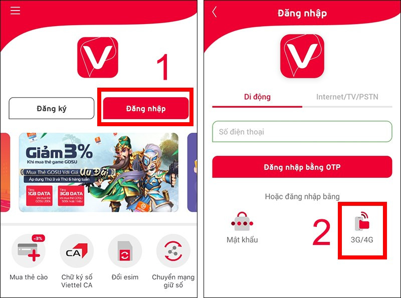Đăng nhập My Viettel bằng 3G/4G