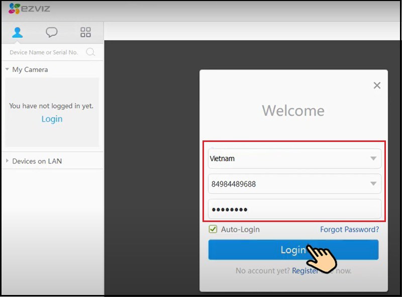 Đăng nhập vào phần mềm EZVIZ