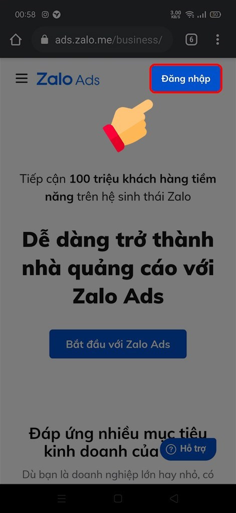 Đăng nhập Zalo Ads