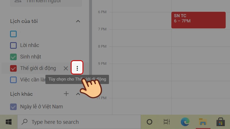 Để chỉnh sửa lịch, chọn vào dấu 3 chấm bên cạnh lên lịch bạn muốn chỉnh sửa