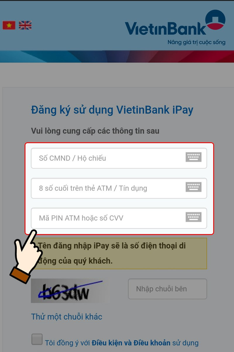 Điền các thông tin mà hệ thống website yêu cầu