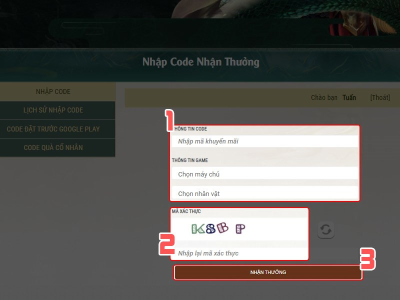 Điền m&atilde; code v&agrave; nhận code