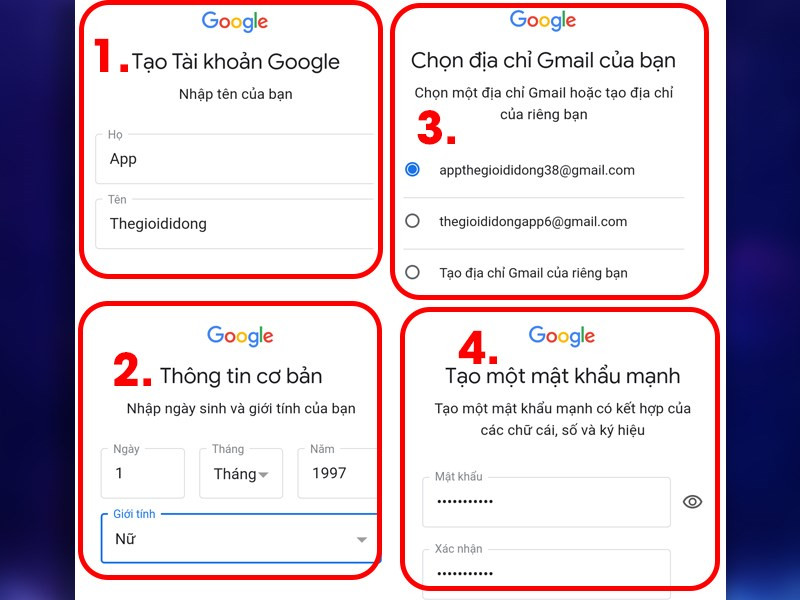 Điền thông tin Gmail