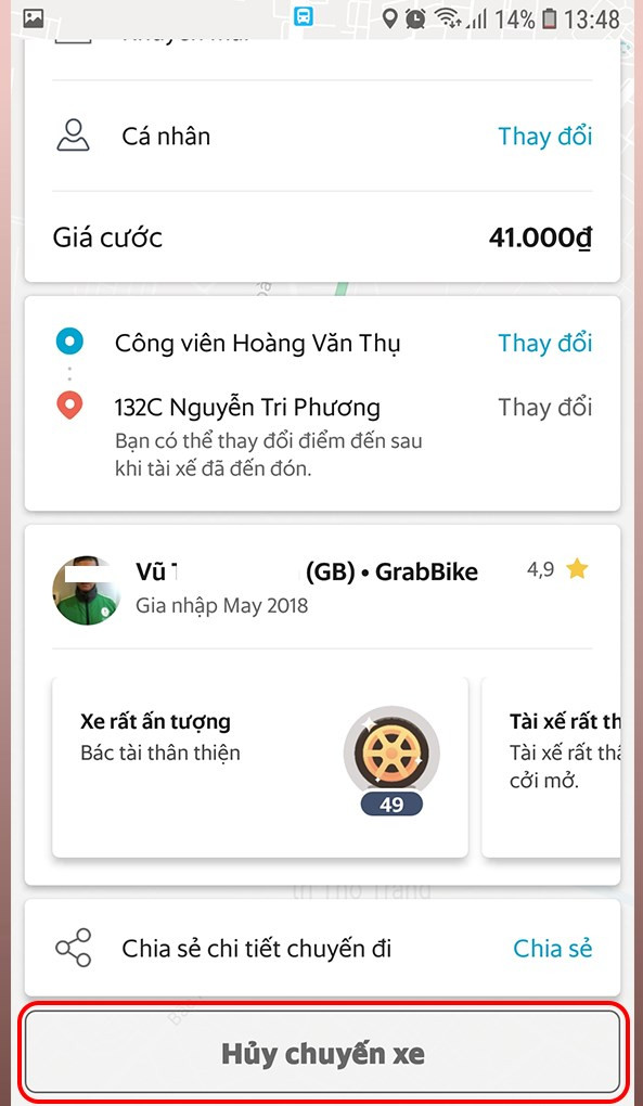 Đợi tài xế đến đón và thanh toán khi đến nơi