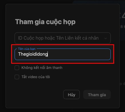 Đổi tên trước khi vào họp trên máy tính