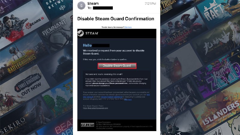 Email xác nhận từ Steam