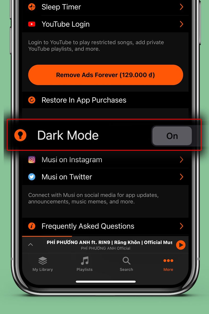 Giao diện Dark Mode của Musi