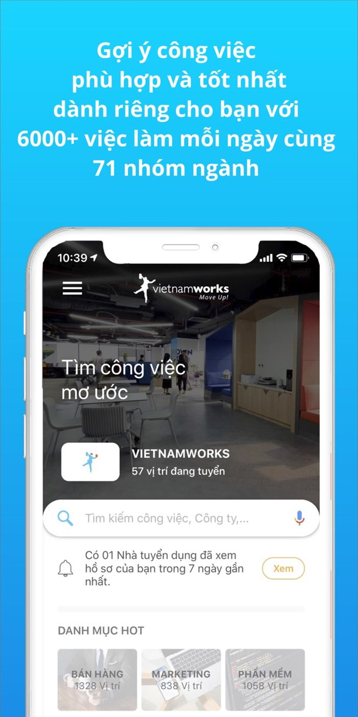 Giao diện gợi ý việc làm trên VietnamWorks