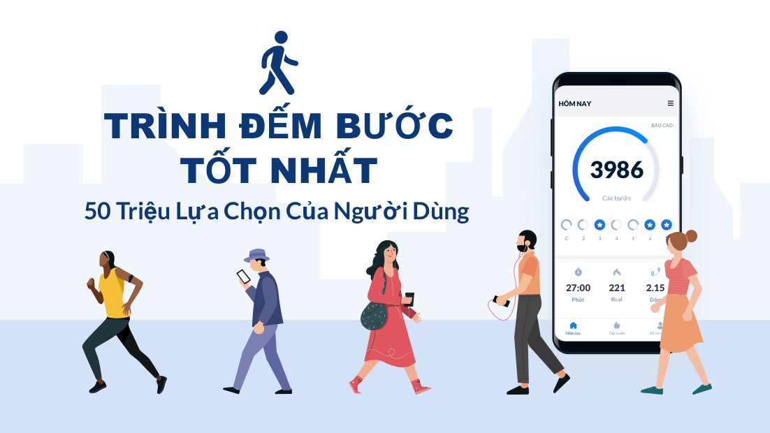 Giao diện hiển thị số bước chân, calo và quãng đường