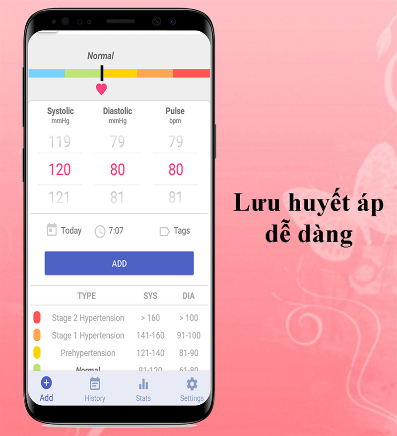 Giao diện nhập liệu huyết áp và nhịp tim