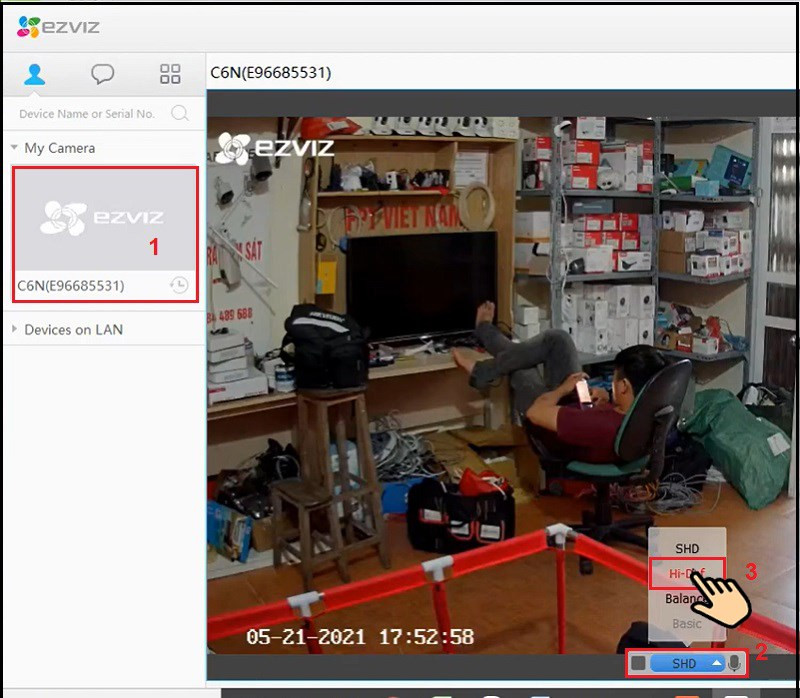 Giao diện phần mềm EZVIZ trên máy tính
