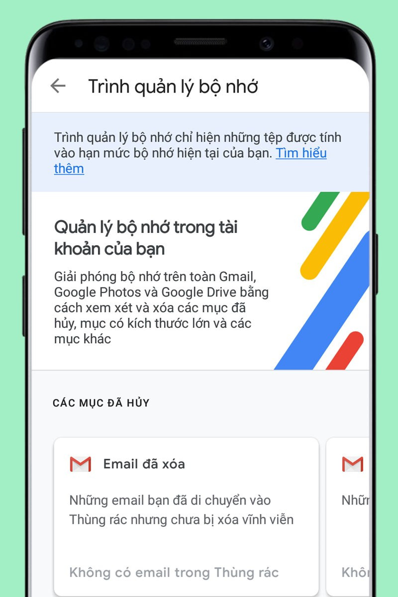 Giao diện quản lý dung lượng trên Google One