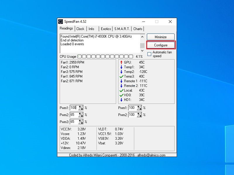 Giao diện SpeedFan - Tab Readings