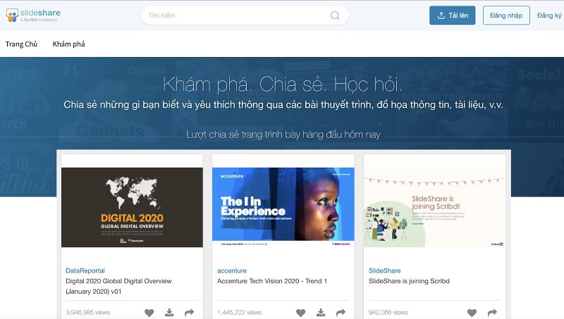 Giao diện trang web Slideshare.net