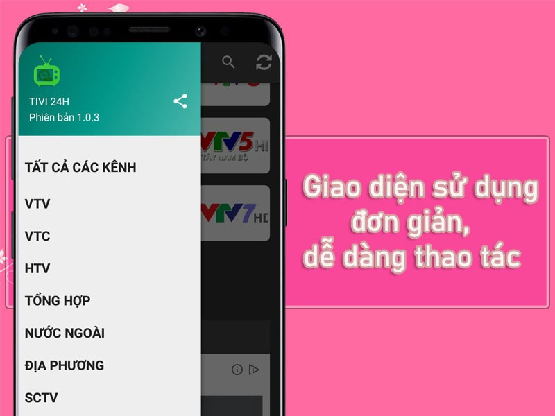 Giao diện ứng dụng Tivi 24h