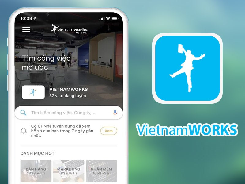 Giao diện VietnamWorks trên điện thoại