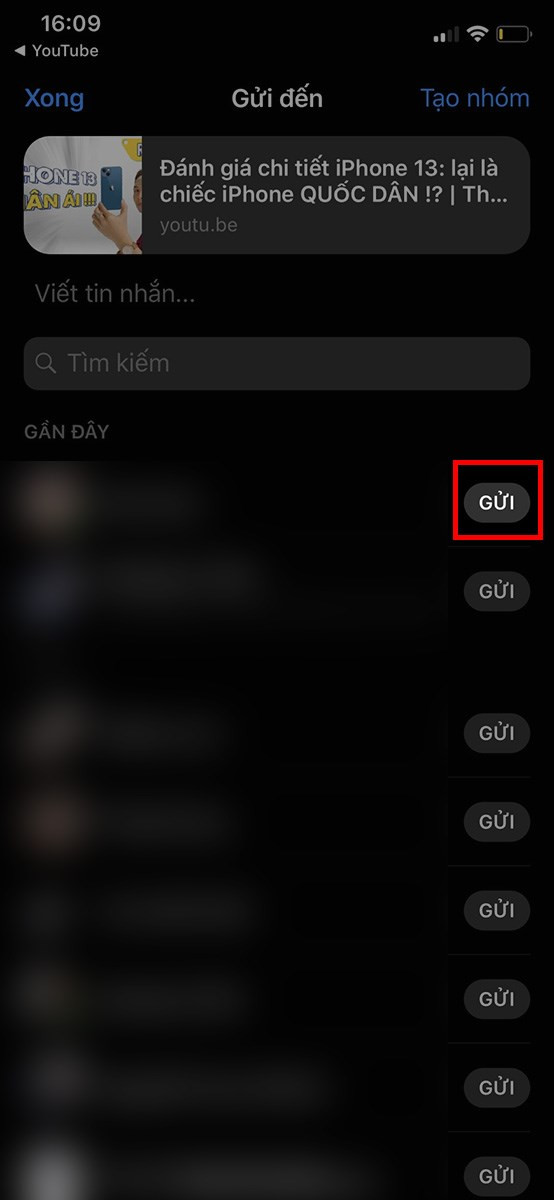 Gửi link YouTube qua Messenger trên iPhone