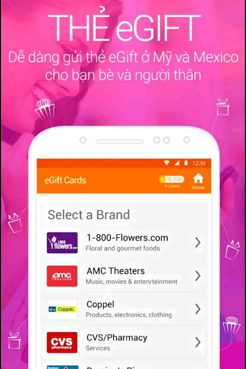 Gửi thẻ quà tặng với Vodi