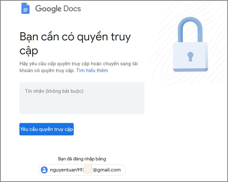 Hình ảnh hiển thị thông báo yêu cầu quyền truy cập trên Google Drive