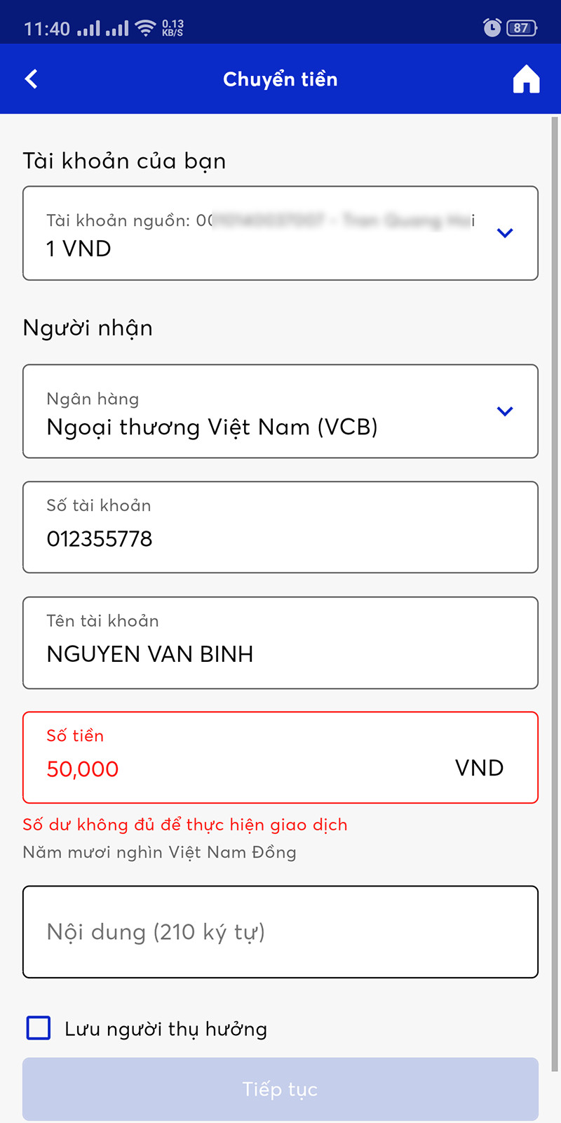 Hoàn tất chuyển khoản MB Bank