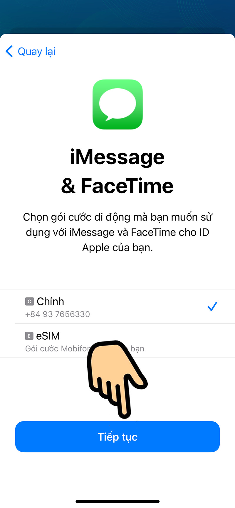  iMessage&amp;FaceTime chọn eSIM hoặc Ch&iacute;nh