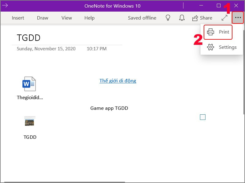 In ghi chú từ OneNote