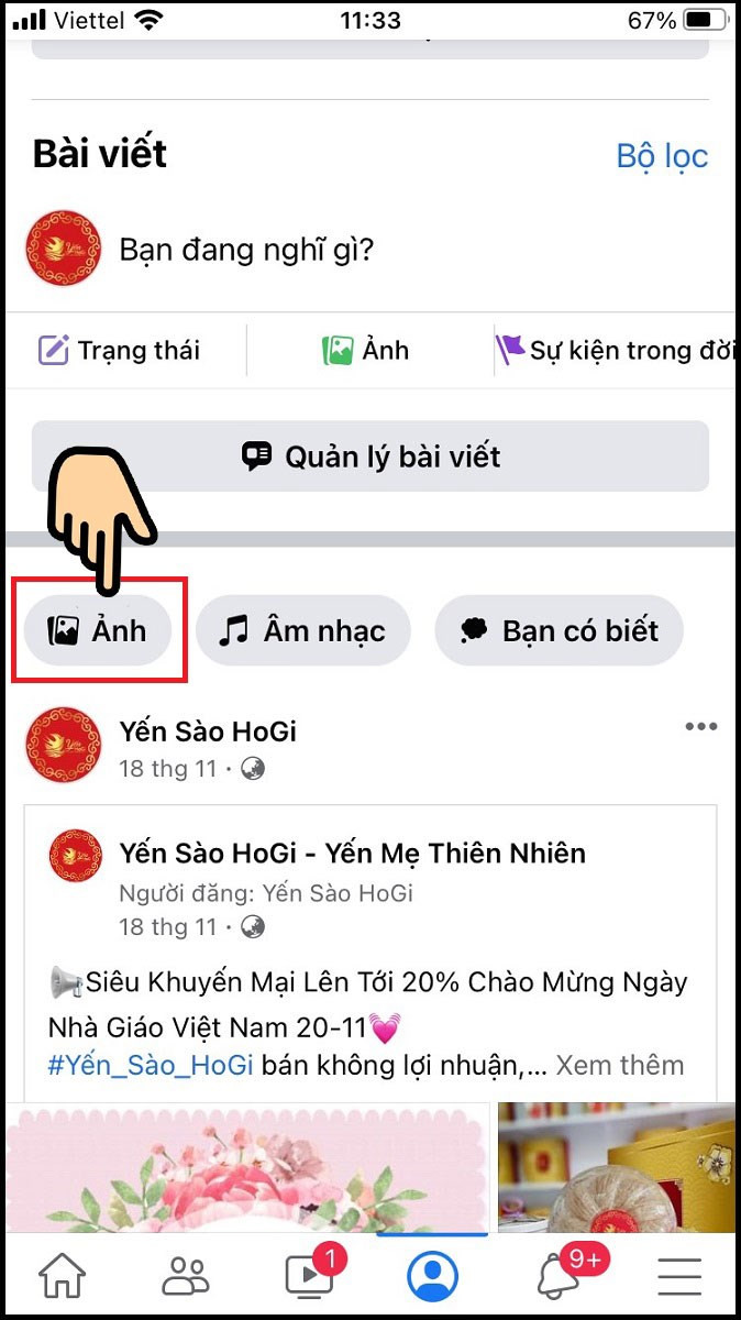 Kéo xuống chọn mục Ảnh