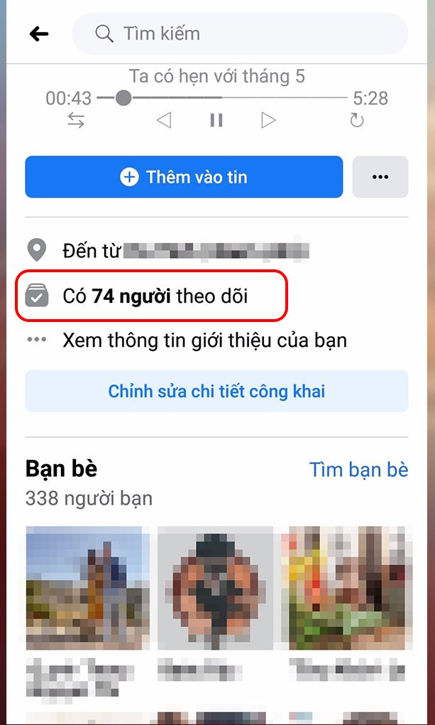 Kết quả hiển thị người theo dõi