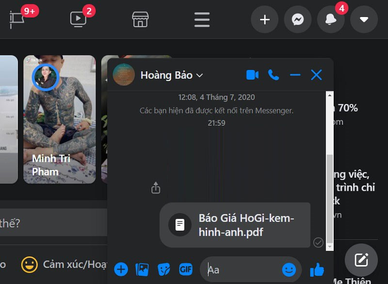 Kết quả là bạn đã gửi file qua Messenger trên máy tính thành công