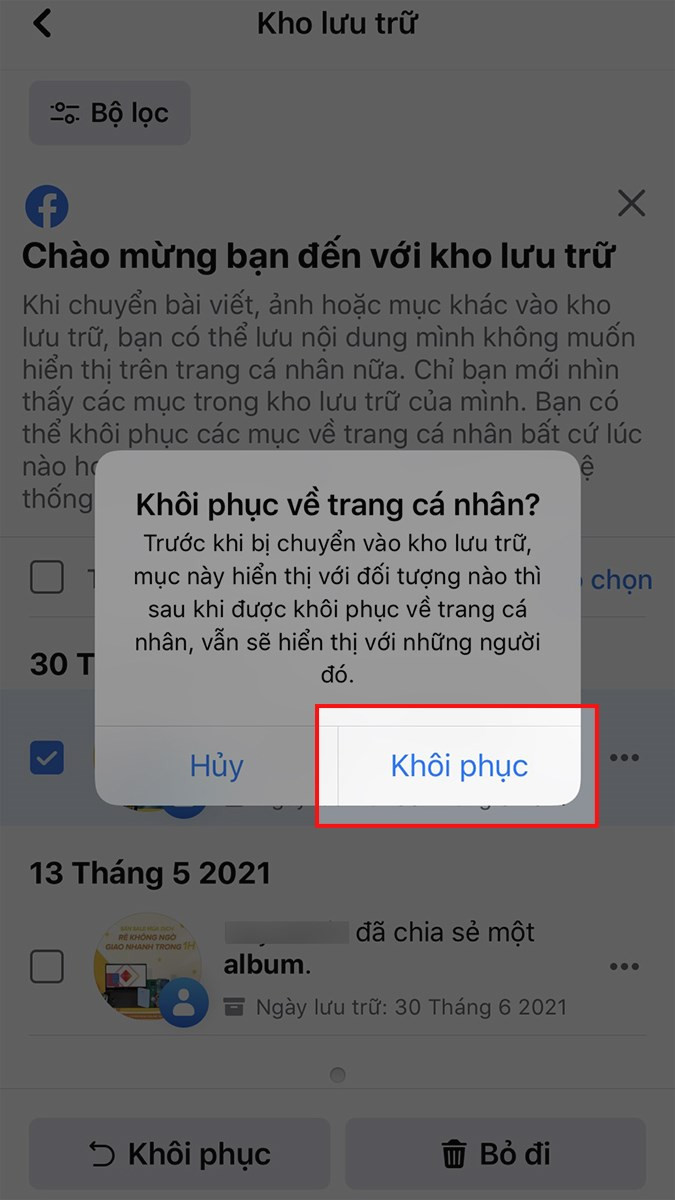 Khôi phục ảnh từ kho lưu trữ