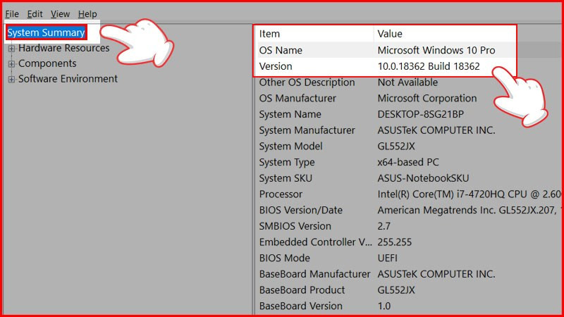 Kiểm tra phiên bản Windows 10 bằng System information B3