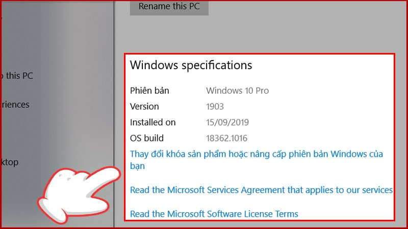 Kiểm tra phiên bản Windows 10 trong cài đặt B4