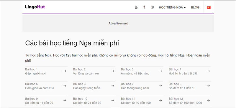 LingoHut: Cung cấp các bài học tiếng Nga miễn phí