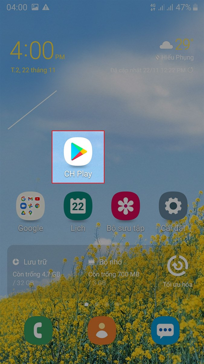 Mở CH Play trên điện thoại Android