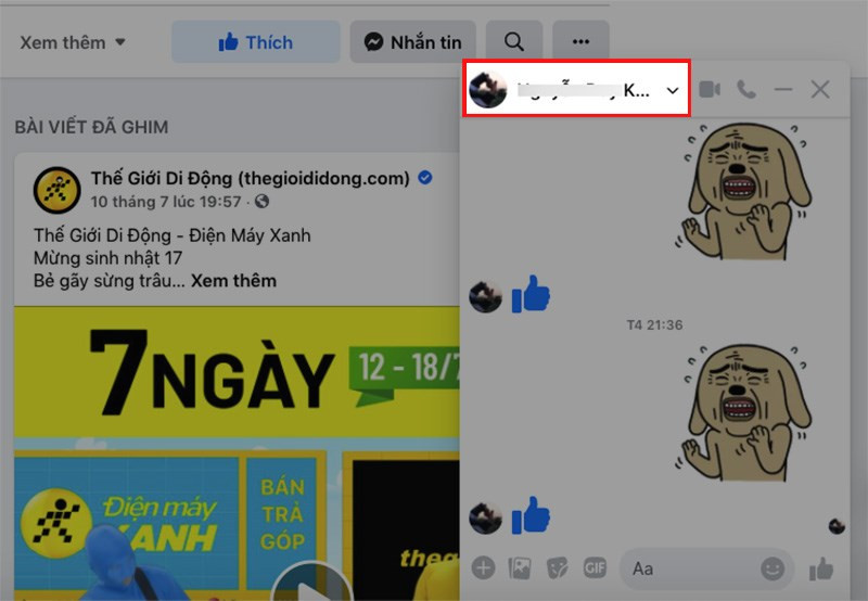 Mở cuộc trò chuyện và chọn tên bạn bè trên Messenger máy tính