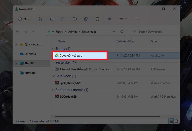 Mở file cài đặt Google Drive