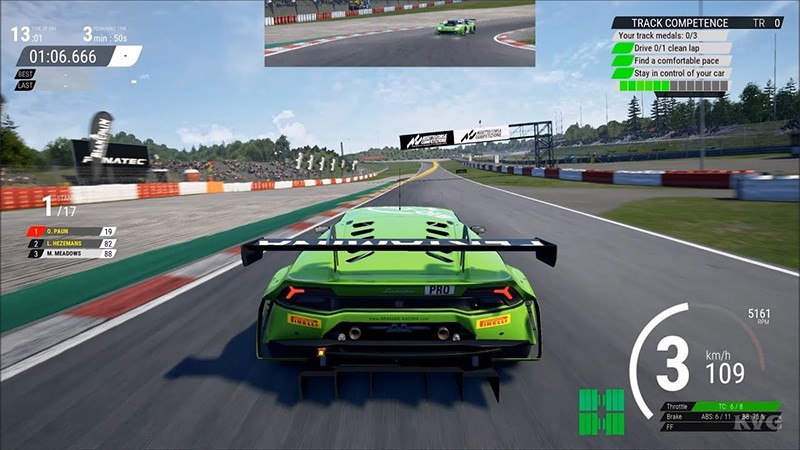 Mô tả hình ảnh: Cảnh đua xe trong Assetto Corsa với chiếc xe dẫn đầu đang vào cua