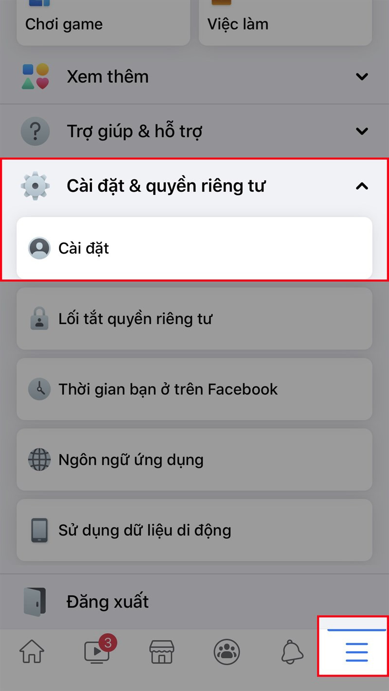 Mở ứng dụng Facebook và vào Cài đặt