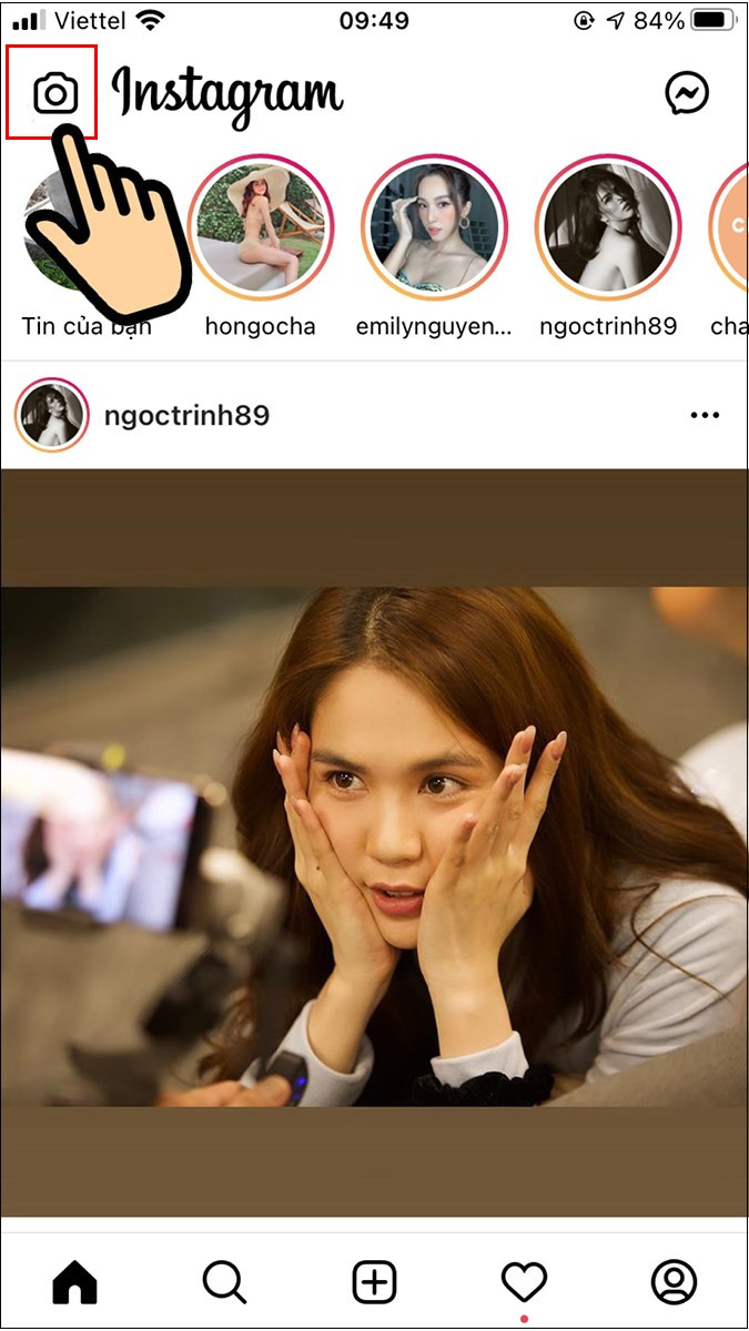 Mở ứng dụng Instagram và chọn chế độ Story