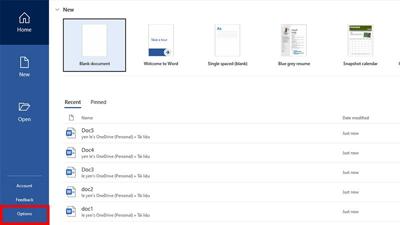 Mở ứng dụng Word &gt; Chọn Options
