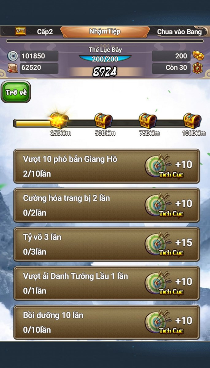 Một số nhiệm vụ trong game