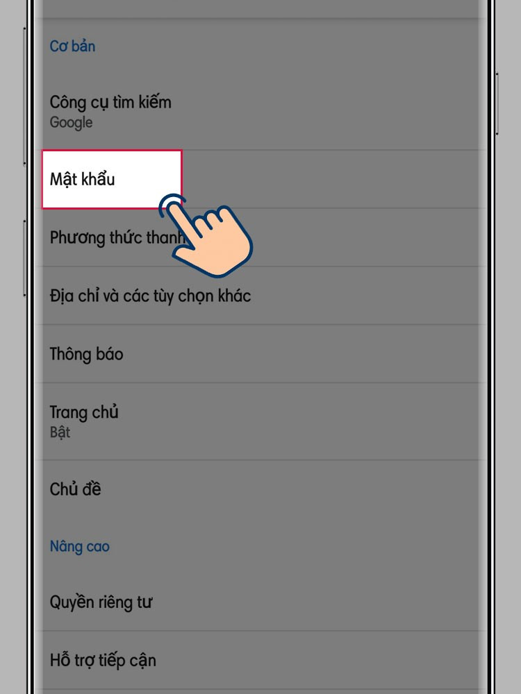 Mục Mật khẩu trên điện thoại
