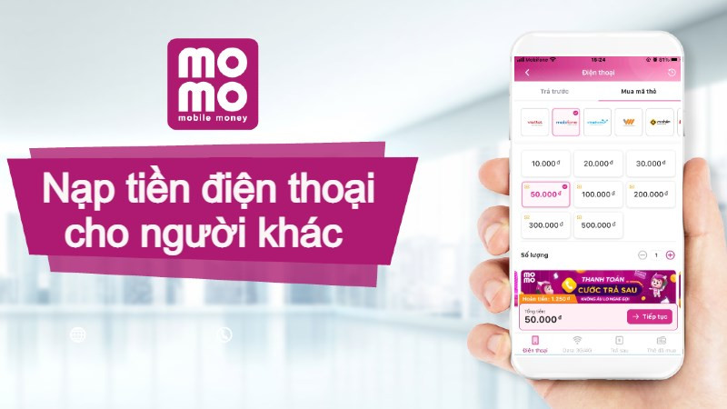 Nạp tiền điện thoại qua MoMo