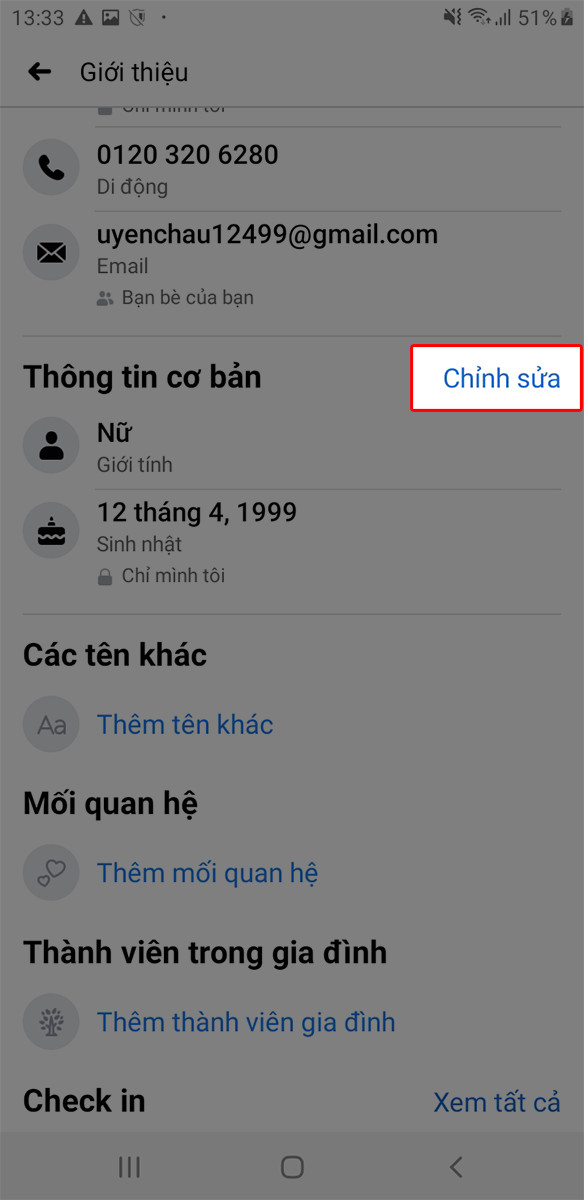 Nhấn chỉnh sửa tại mục thông tin cơ bản