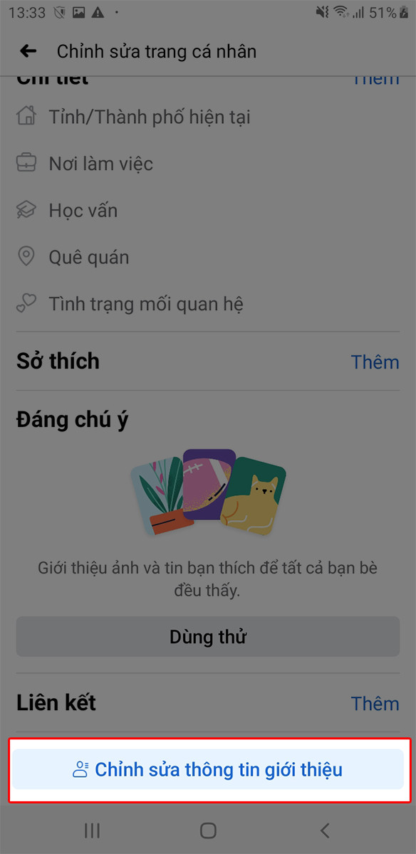 Nhấn chọn chỉnh sửa thông tin giới thiệu